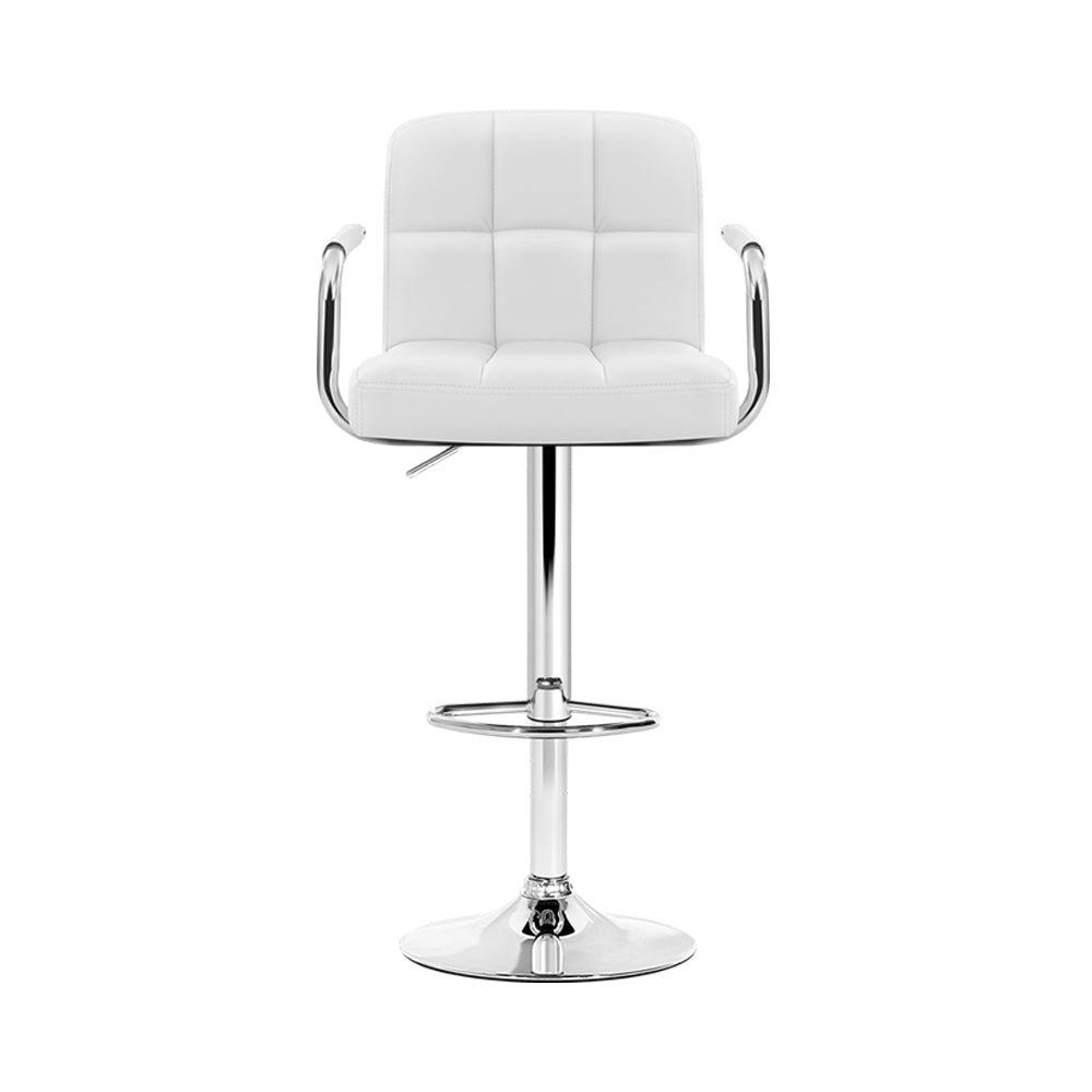 Adjustable White Leather Bar Stools, 360° Swivel, Set of 2 - Artiss