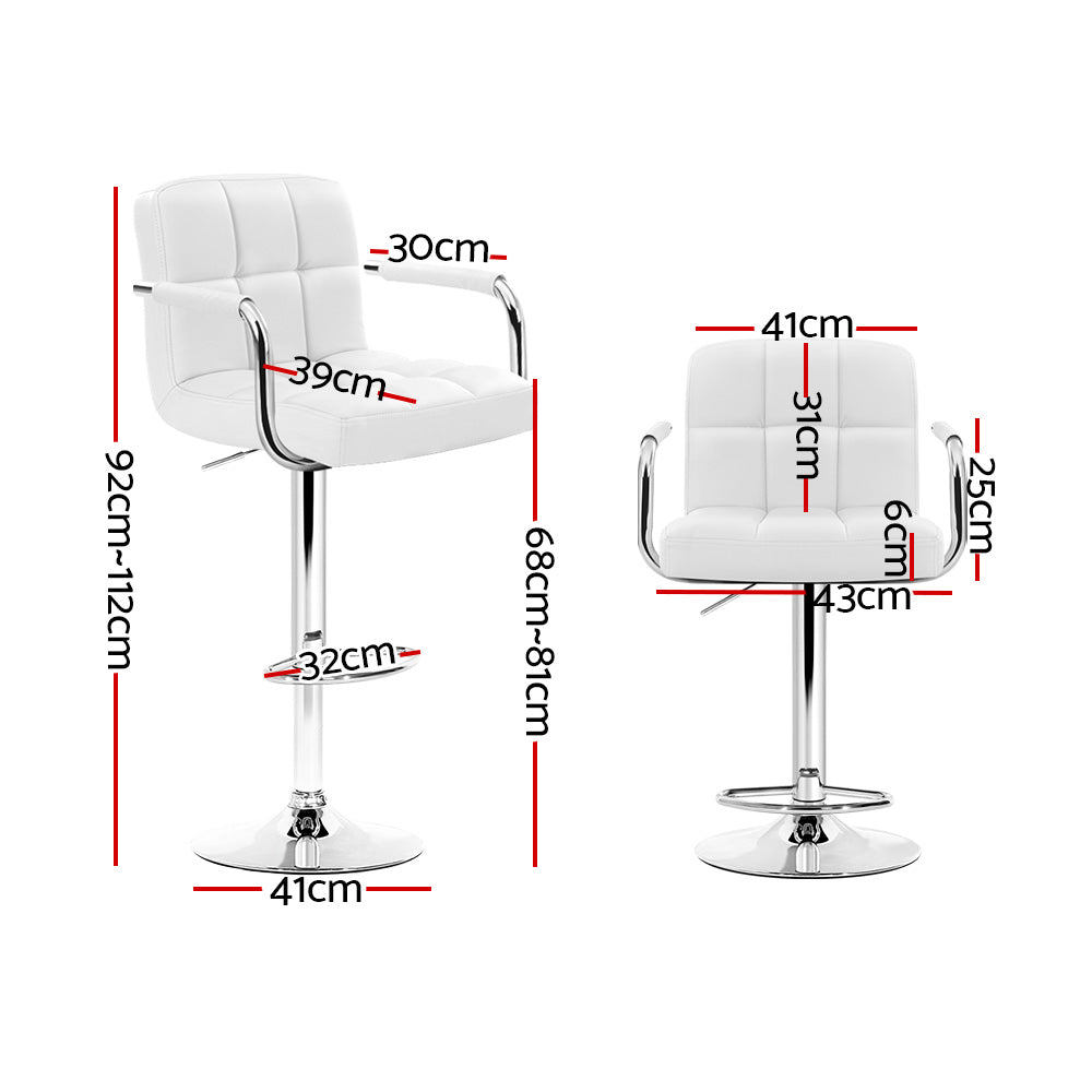 Artiss White Leather Bar Stools Gas Lift with Armrest (Set of 2)