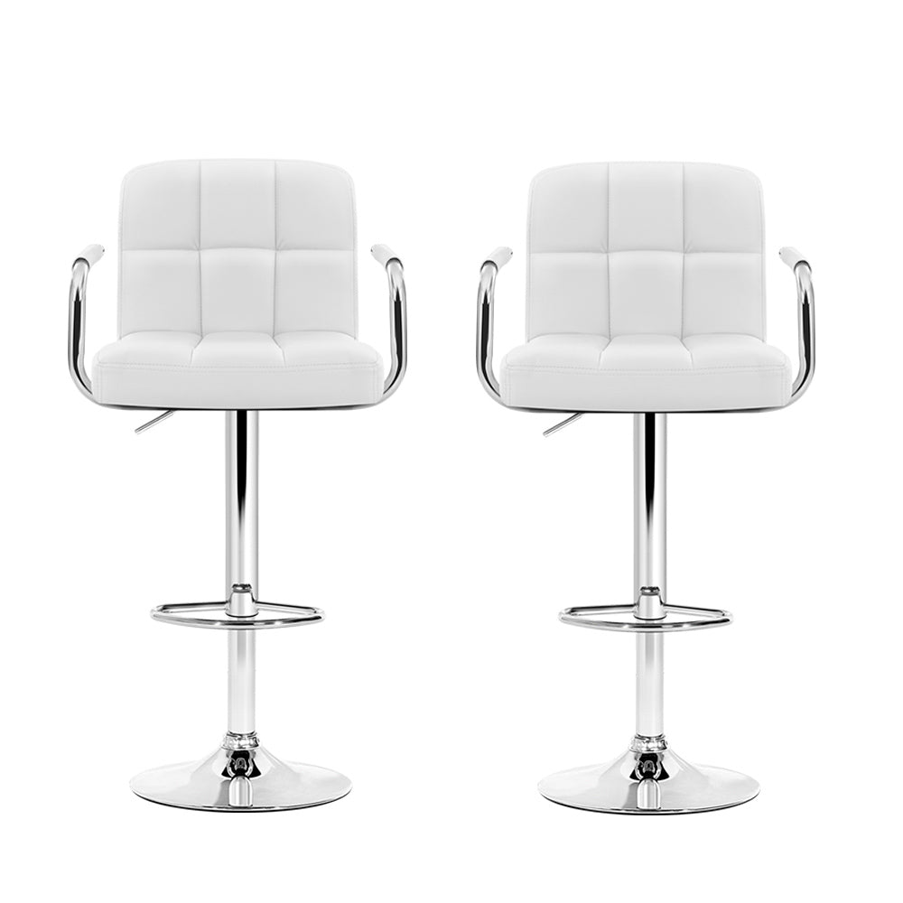 Artiss White Leather Bar Stools Gas Lift with Armrest (Set of 2)