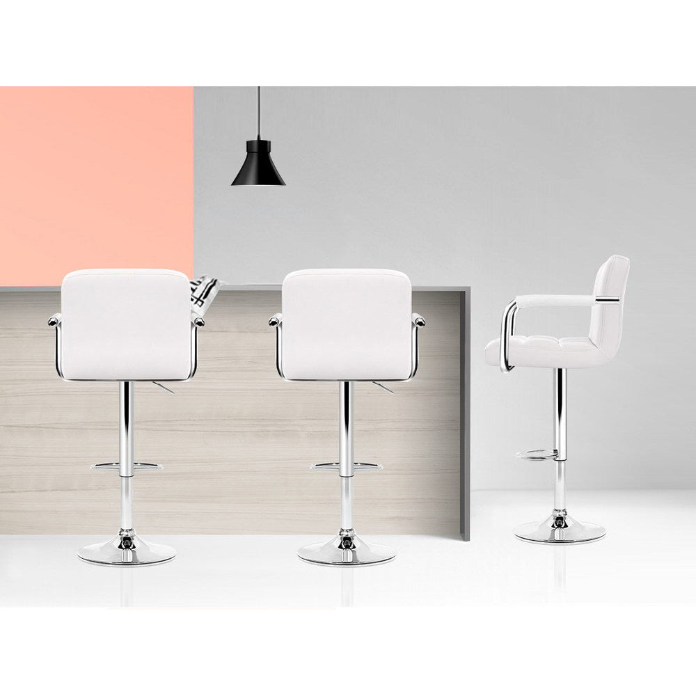 Artiss White Leather Bar Stools Gas Lift with Armrest (Set of 2)