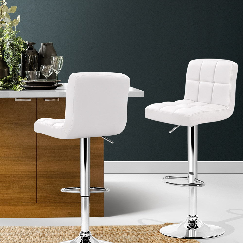 Artiss White Leather Bar Stools Gas Lift with Armrest (Set of 2)
