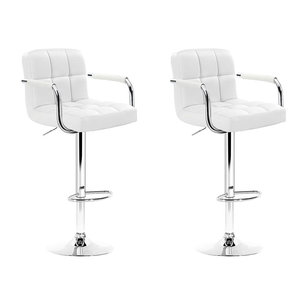 Artiss White Leather Bar Stools Gas Lift with Armrest (Set of 2)