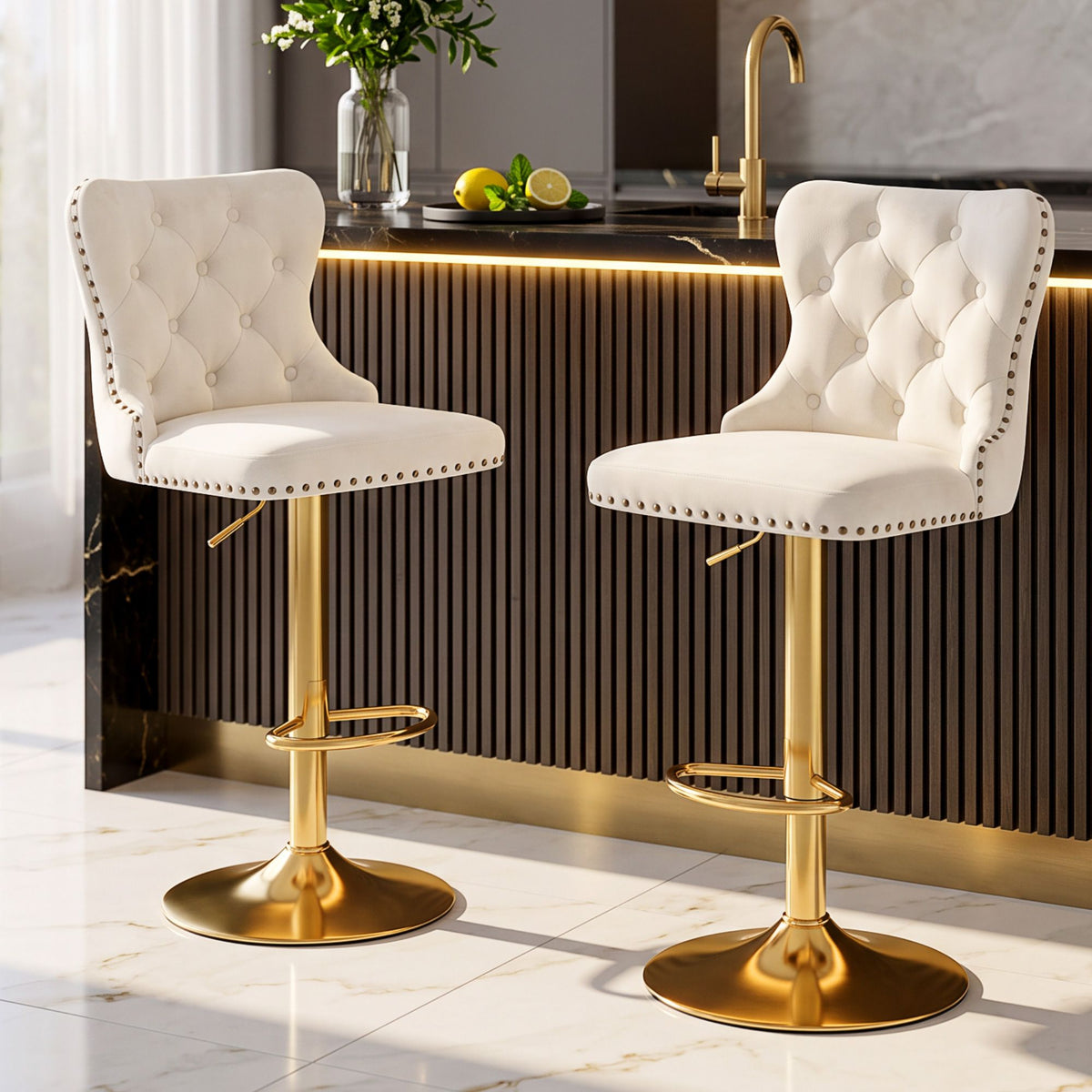 Artiss Set of 2 Velvet Bar Stools Kitchen Counter Height Ivory