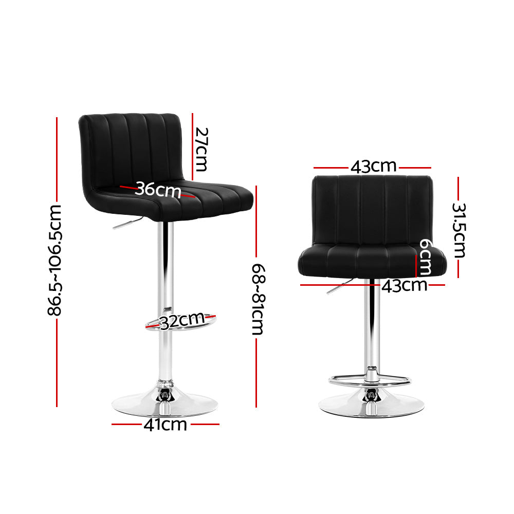 Como Bar Stools Pair Gas Lift Leather Black