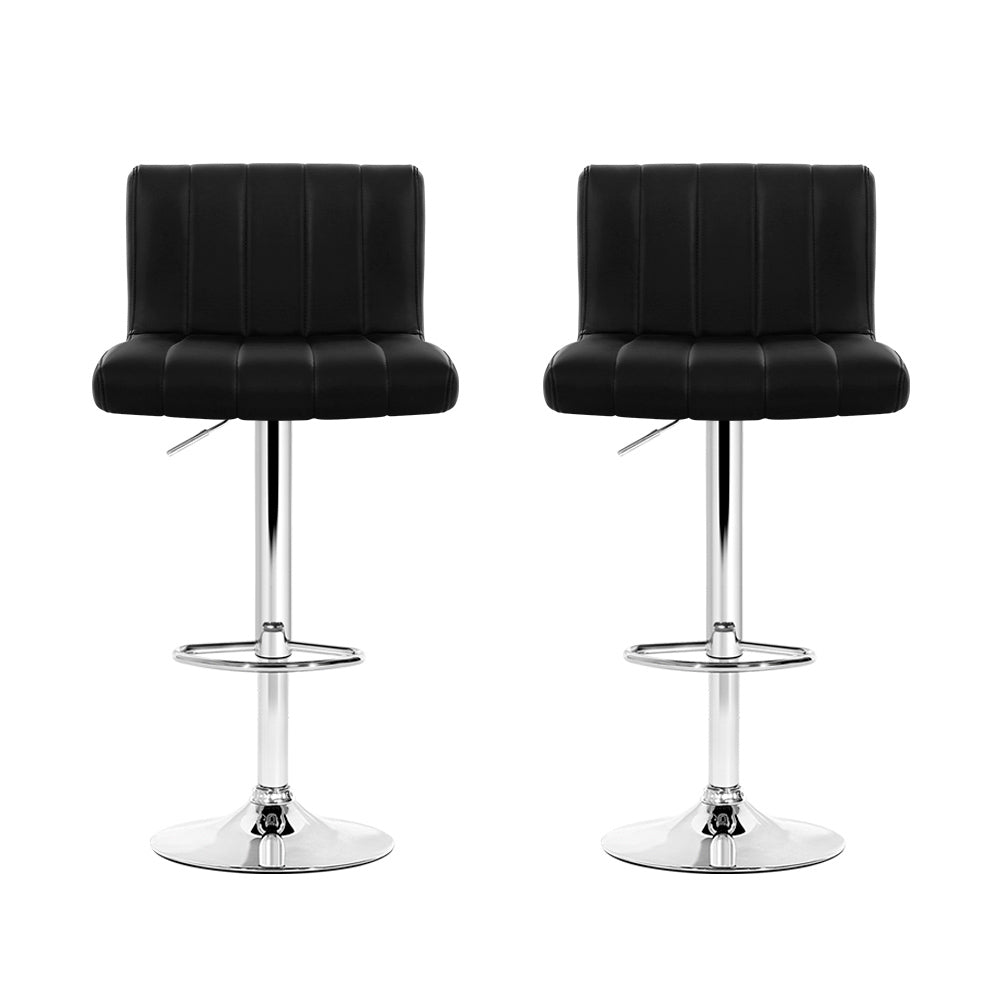 Como Bar Stools Pair Gas Lift Leather Black