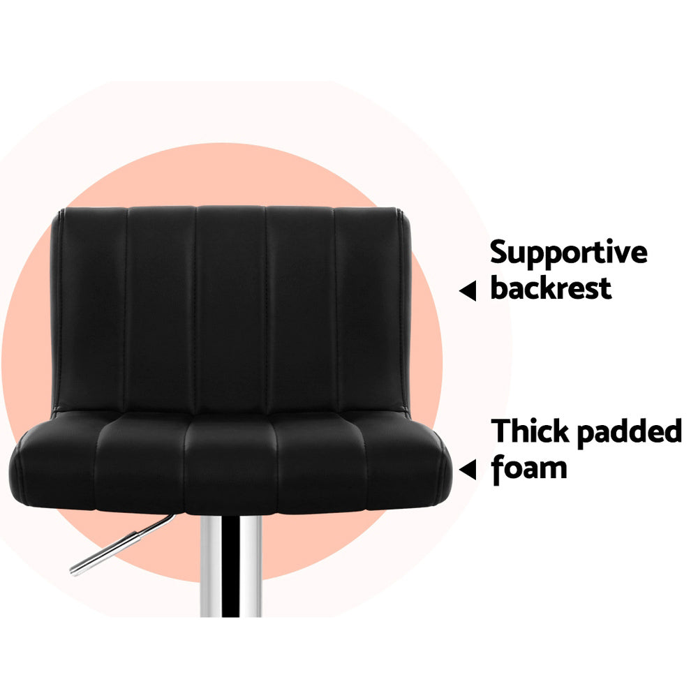 Como Bar Stools Pair Gas Lift Leather Black
