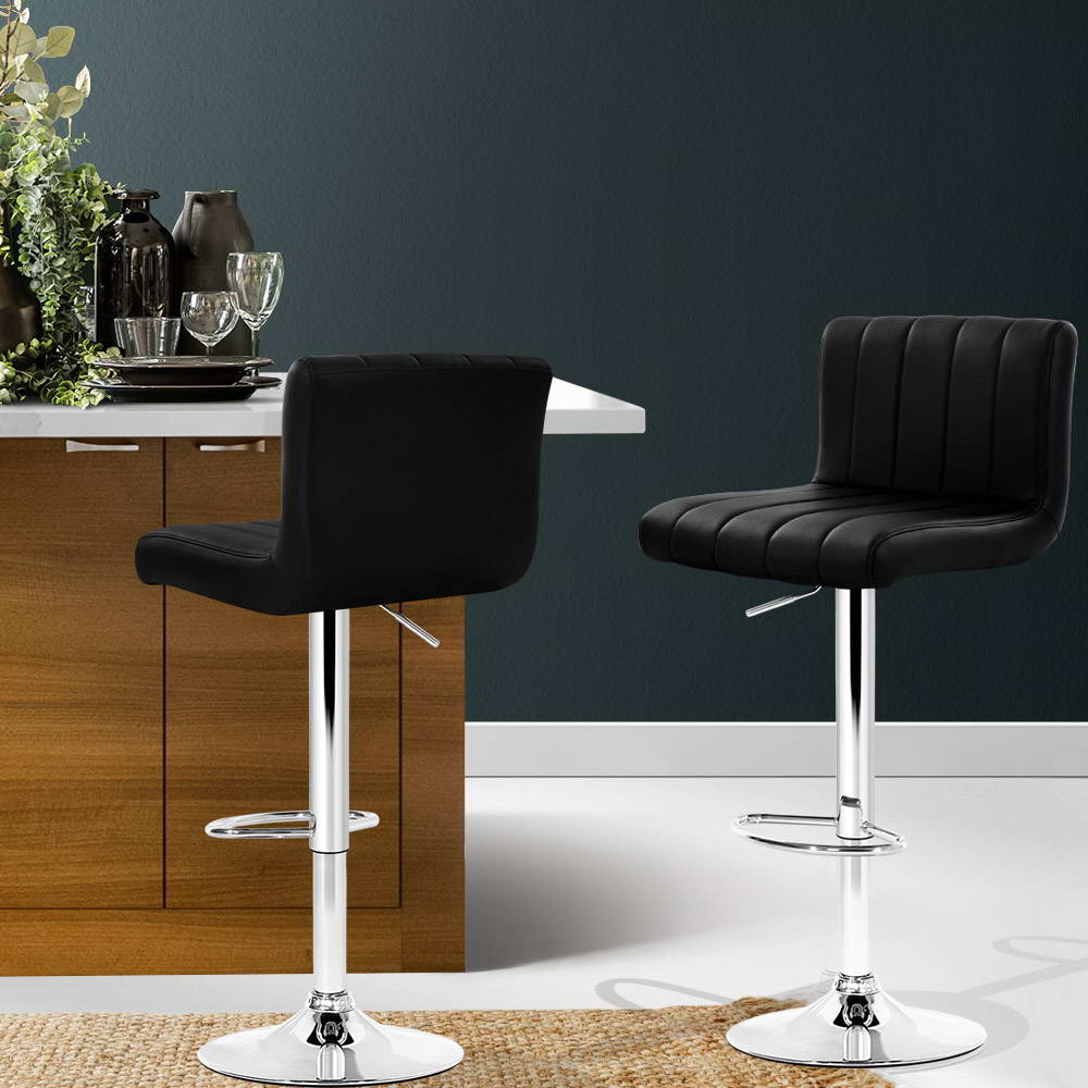 Como Bar Stools Pair Gas Lift Leather Black