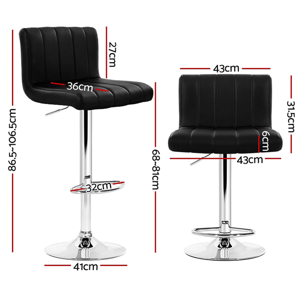 Como Bar Stools Set of 4 Gas Lift Leather Black