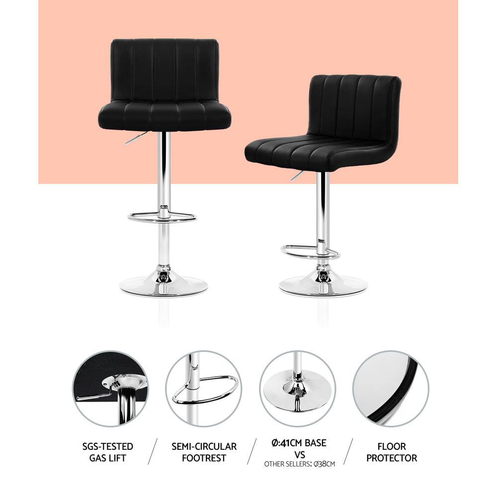Como Bar Stools Set of 4 Gas Lift Leather Black