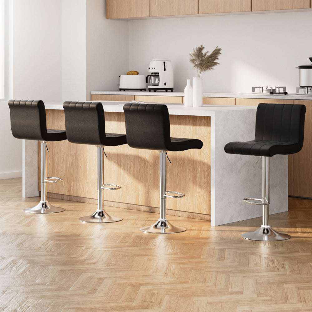 Como Bar Stools Set of 4 Gas Lift Leather Black