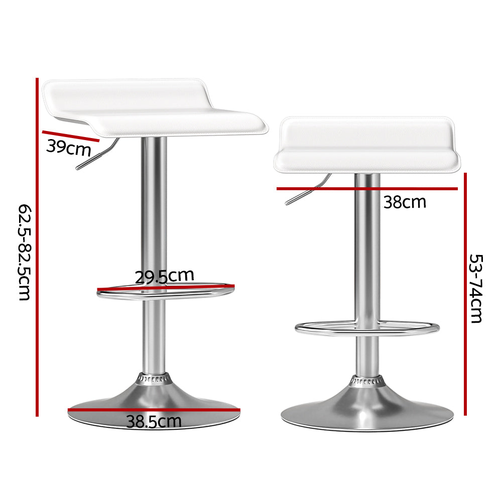 Wade Bar Stools Pair Faux Leather White Adjustable Swivel