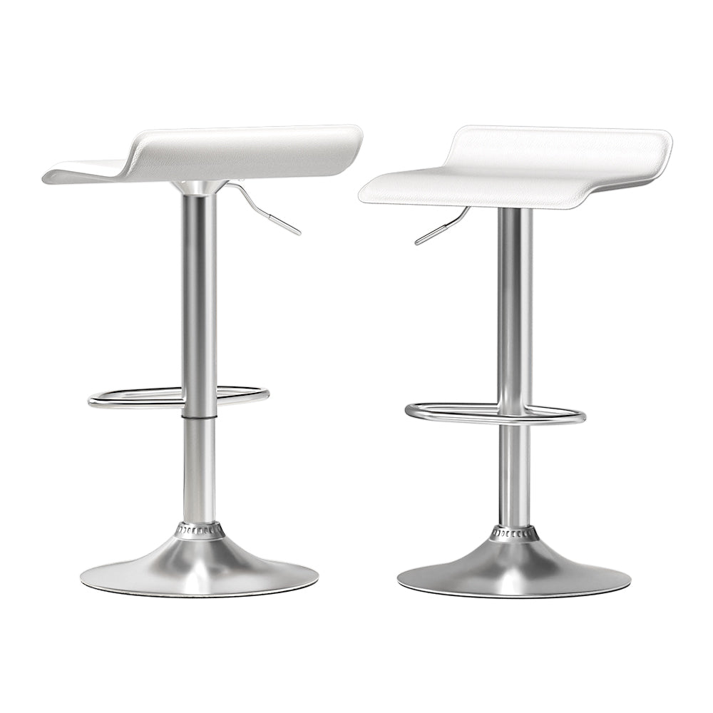 Wade Bar Stools Pair Faux Leather White Adjustable Swivel
