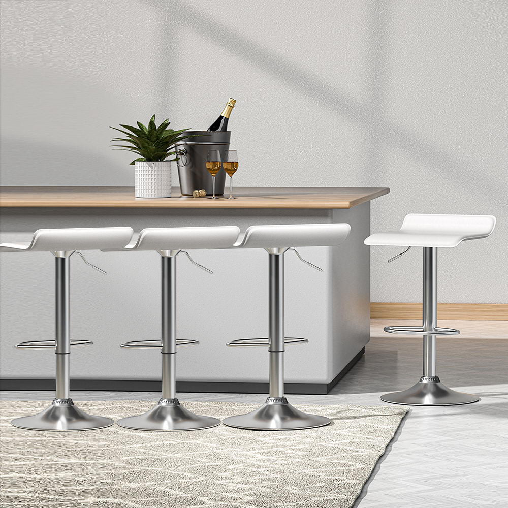 Contemporary White 4x Bar Stools, 360° Swivel, Artiss