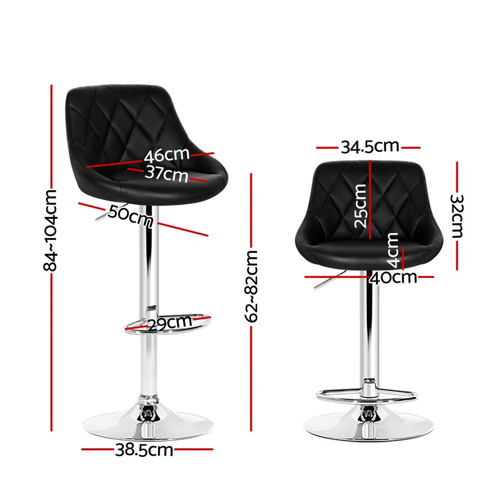 Elan Bar Stool Set of 2 Faux Leather Gas Lift Black
