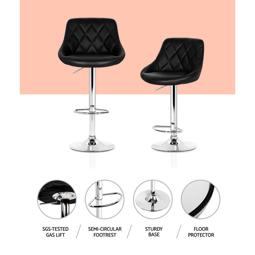 Elan Bar Stool Set of 2 Faux Leather Gas Lift Black