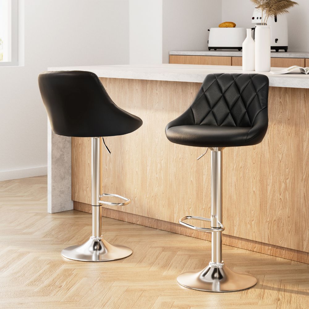 Elan Bar Stool Set of 2 Faux Leather Gas Lift Black