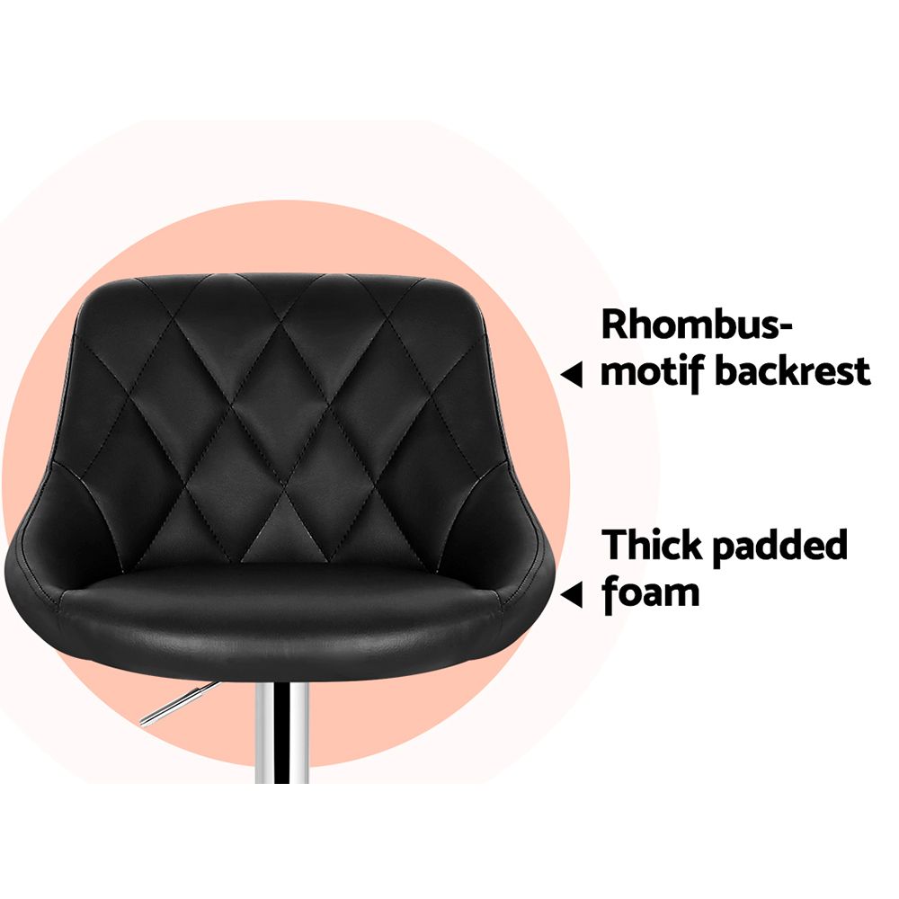 Elan 4x Bar Stools Leather Padded Gas Lift Black