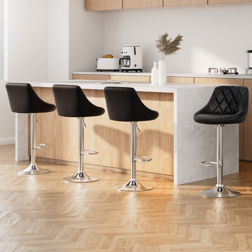 Elan 4x Bar Stools Leather Padded Gas Lift Black