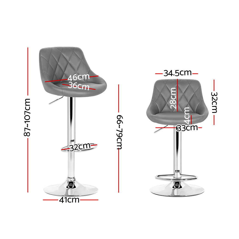 Elan Bar Stools Pair Leather Padded Gas Lift Grey