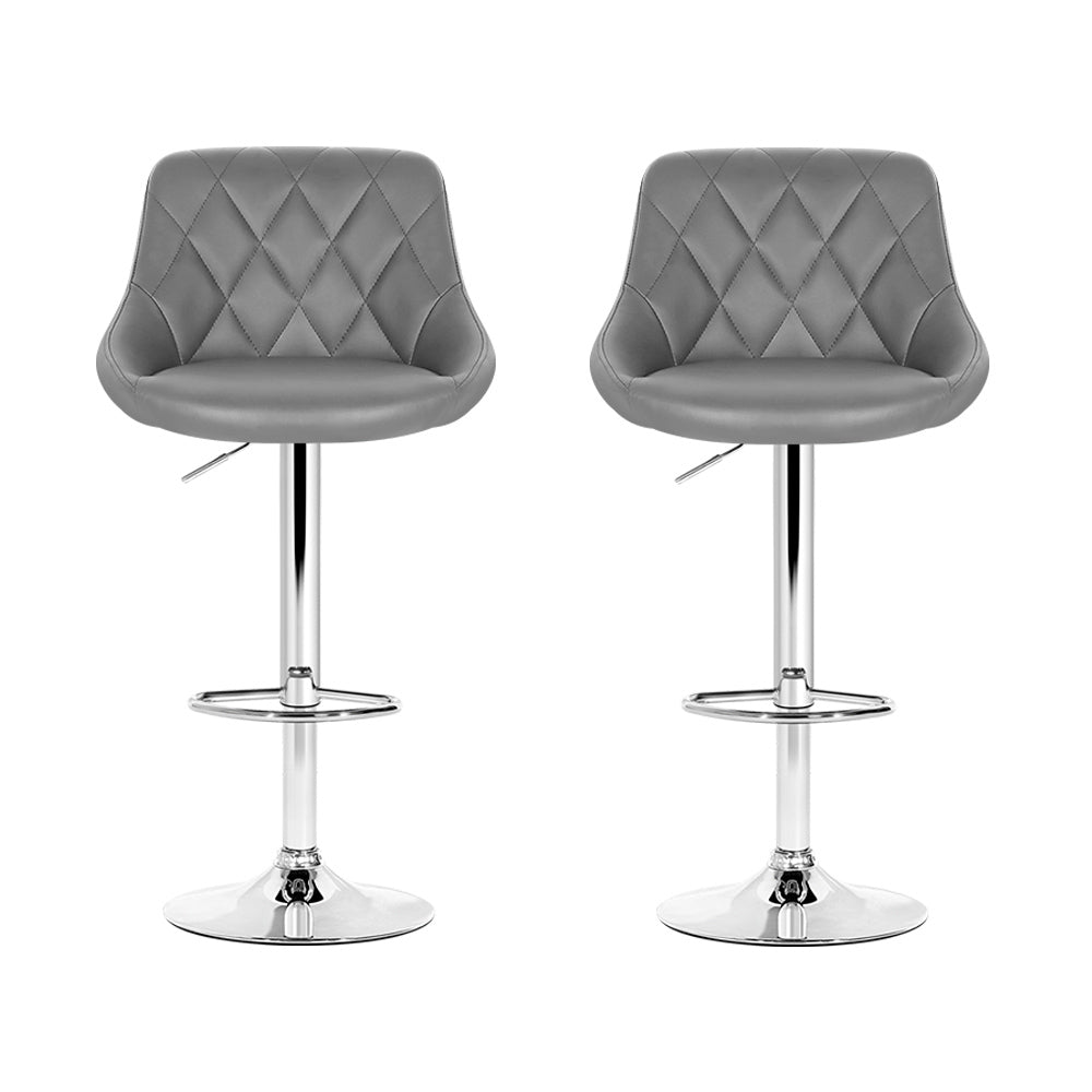 Elan Bar Stools Pair Leather Padded Gas Lift Grey