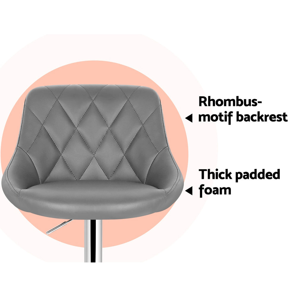 Elan Bar Stools Pair Leather Padded Gas Lift Grey