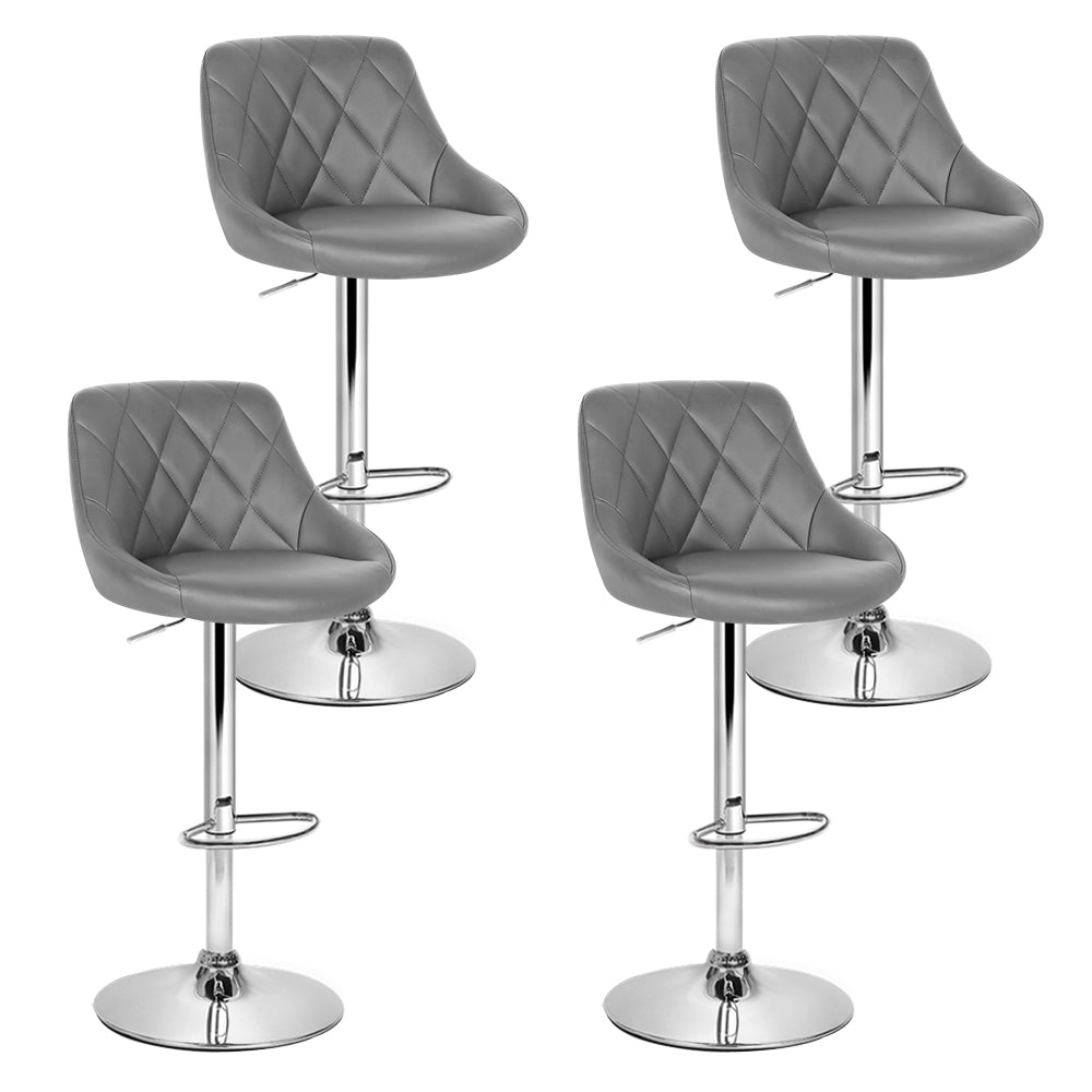 Elan Bar Stools Set of 4 Leather Padded Gas Lift Grey