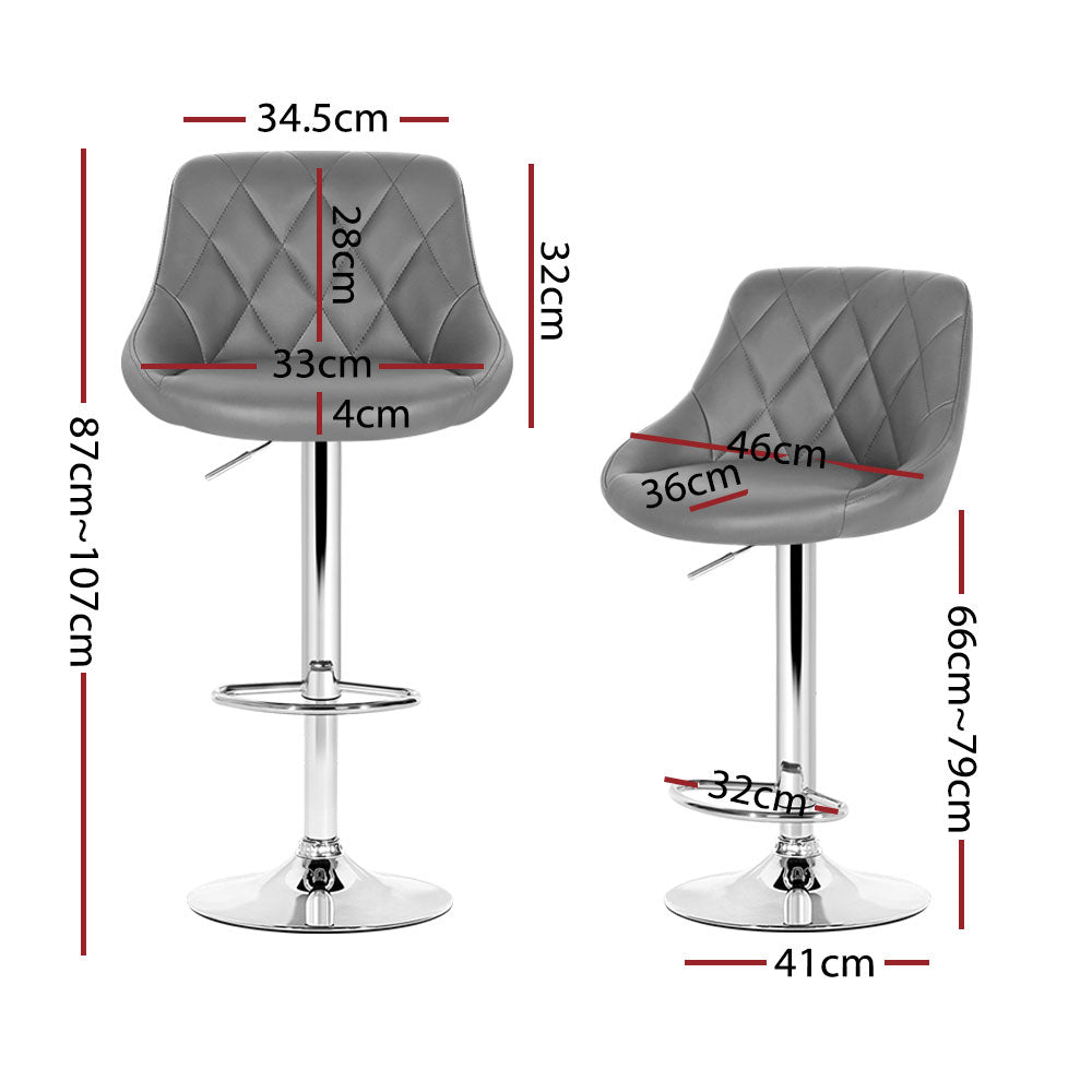 Elan Bar Stools Set of 4 Leather Padded Gas Lift Grey
