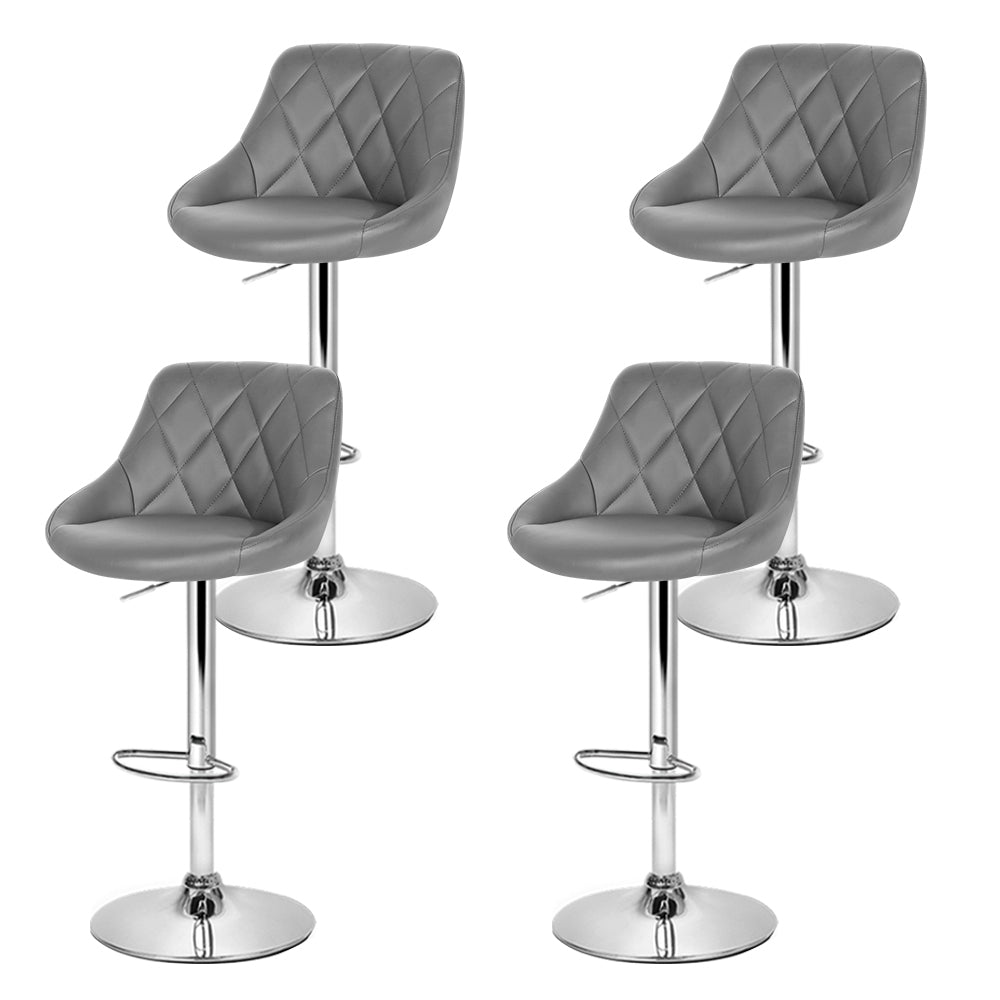 Elan Bar Stools Set of 4 Leather Padded Gas Lift Grey