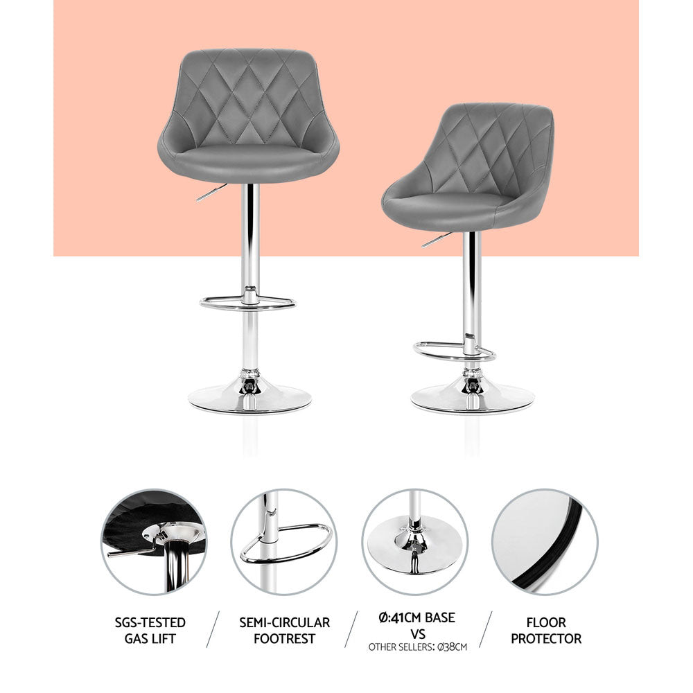 Elan Bar Stools Set of 4 Leather Padded Gas Lift Grey