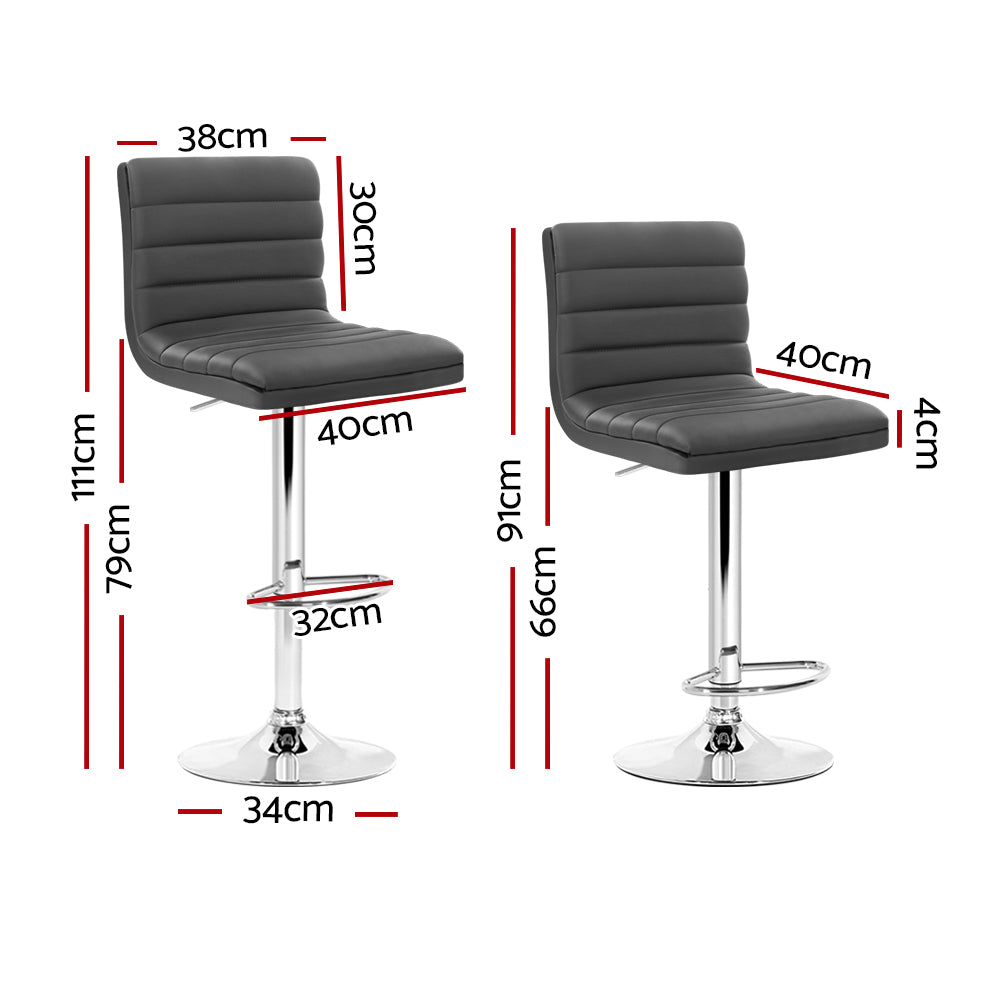 Set of 4 Grey PU Leather Bar Stools Chrome Finish