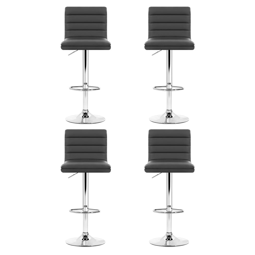Set of 4 Grey PU Leather Bar Stools Chrome Finish