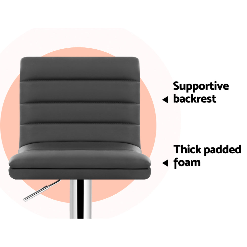 Set of 4 Grey PU Leather Bar Stools Chrome Finish