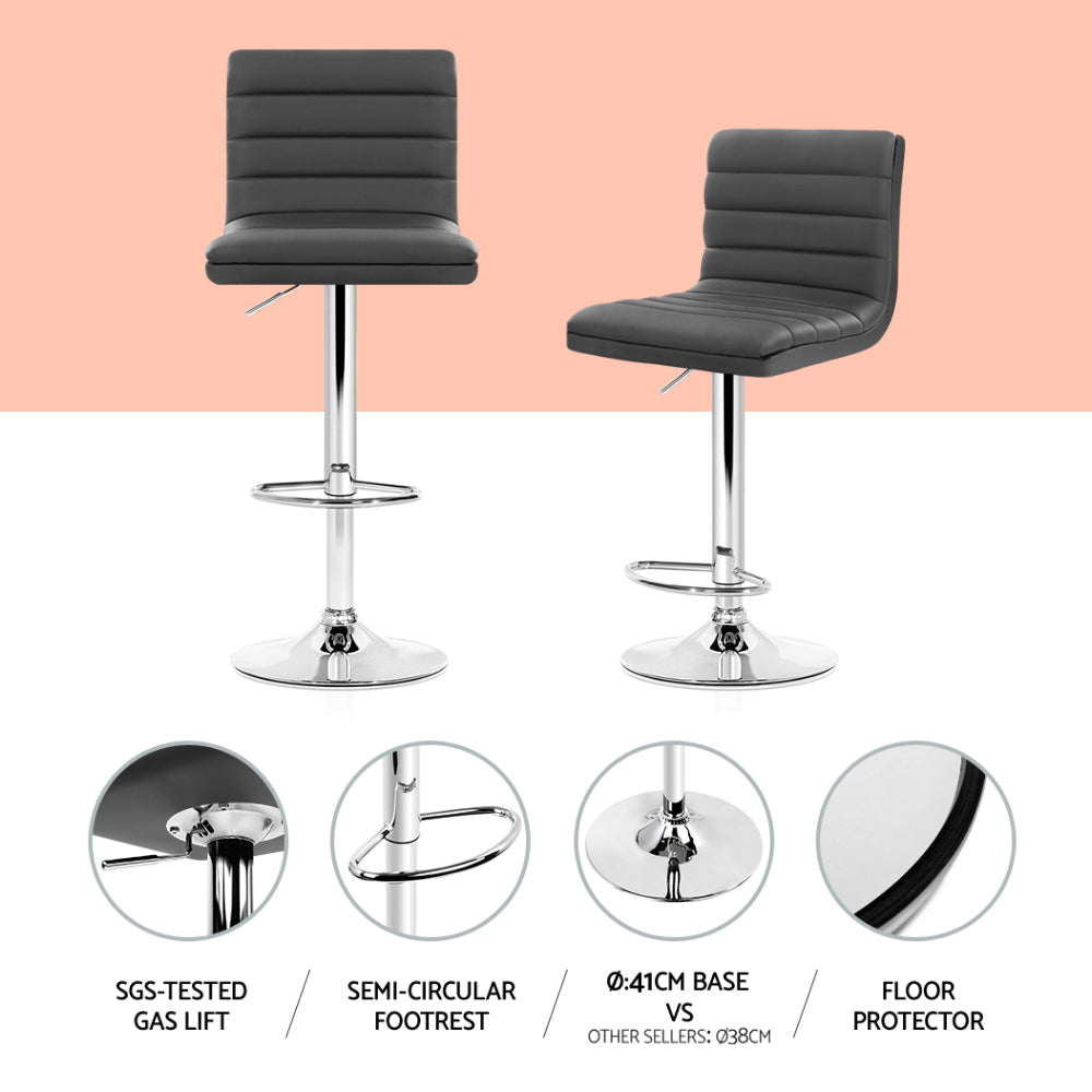 Set of 4 Grey PU Leather Bar Stools Chrome Finish