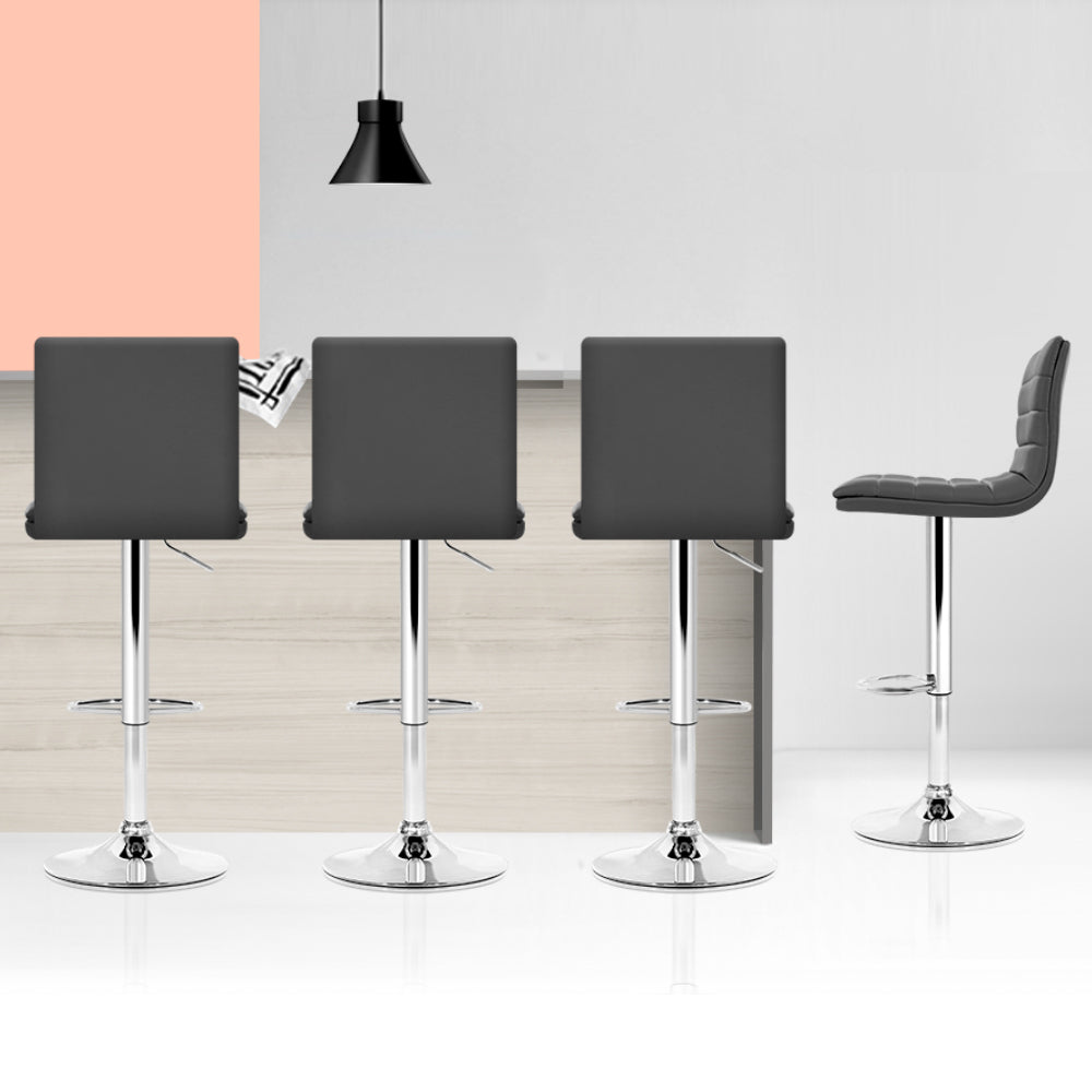 Set of 4 Grey PU Leather Bar Stools Chrome Finish