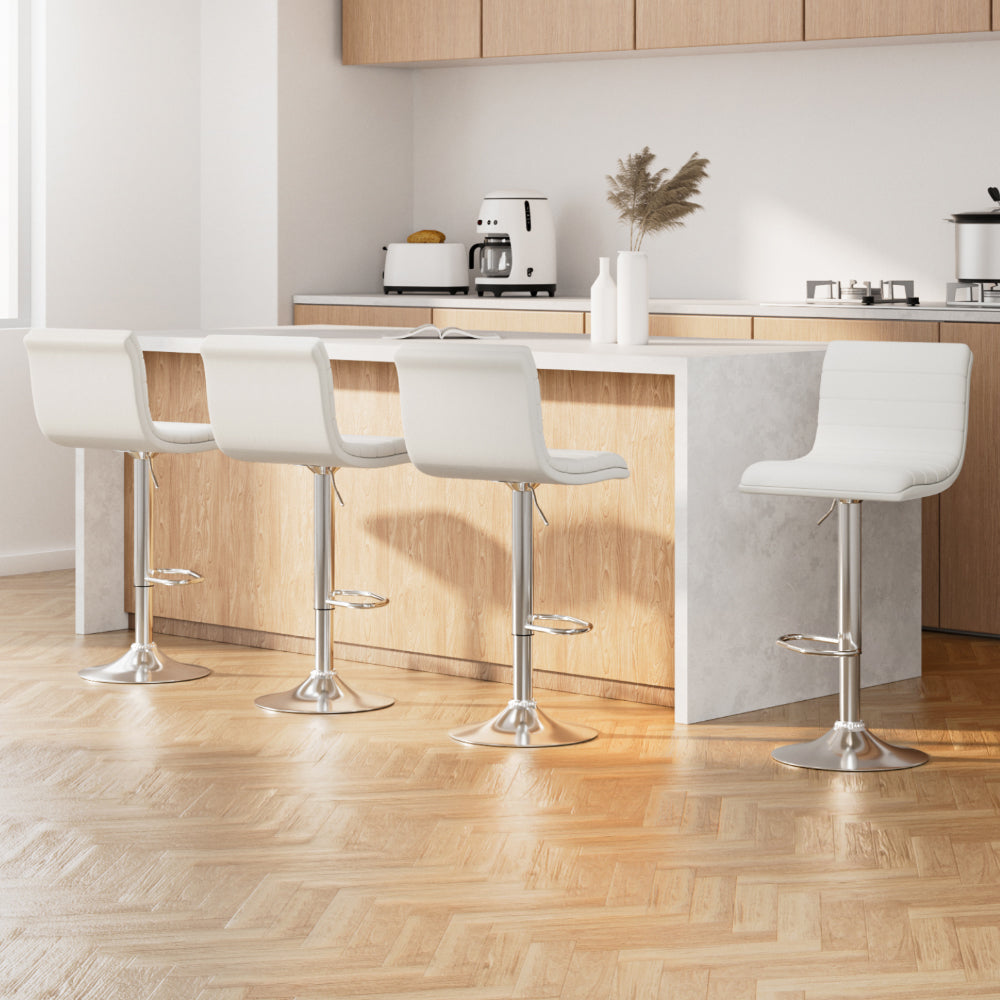 Artiss Bar Stools Set of 4 Padded Leather Gas Lift White