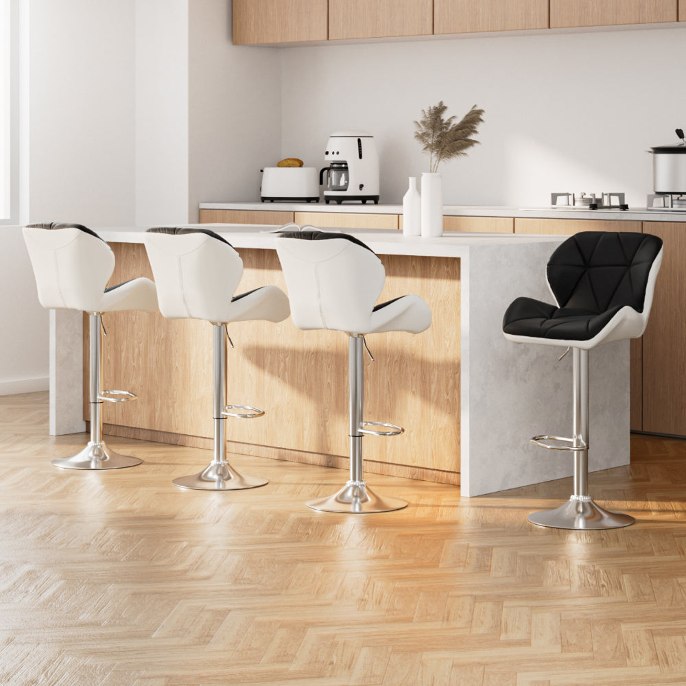 Artiss 4x Bar Stools Gas Lift Padded Leather Black & White