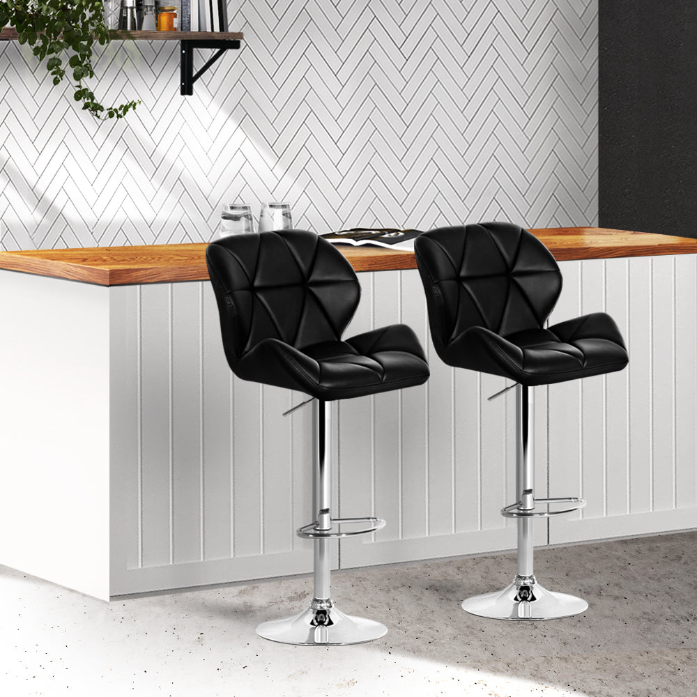 Adjustable Black PU Leather Bar Stools, 2x Set - Artiss