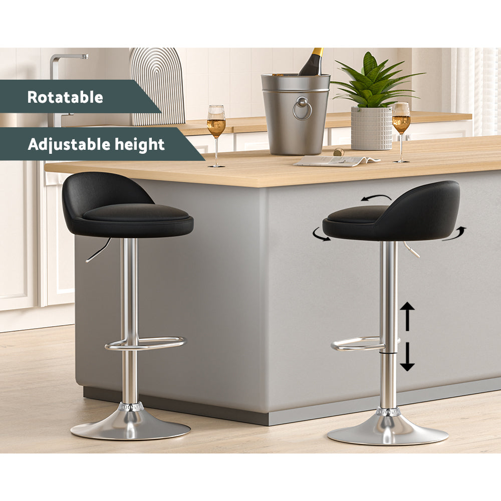 Nuvo Bar Stools Pair PU Leather Gas Lift Black