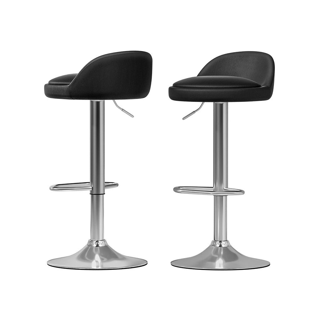 Nuvo Bar Stools Pair PU Leather Gas Lift Black