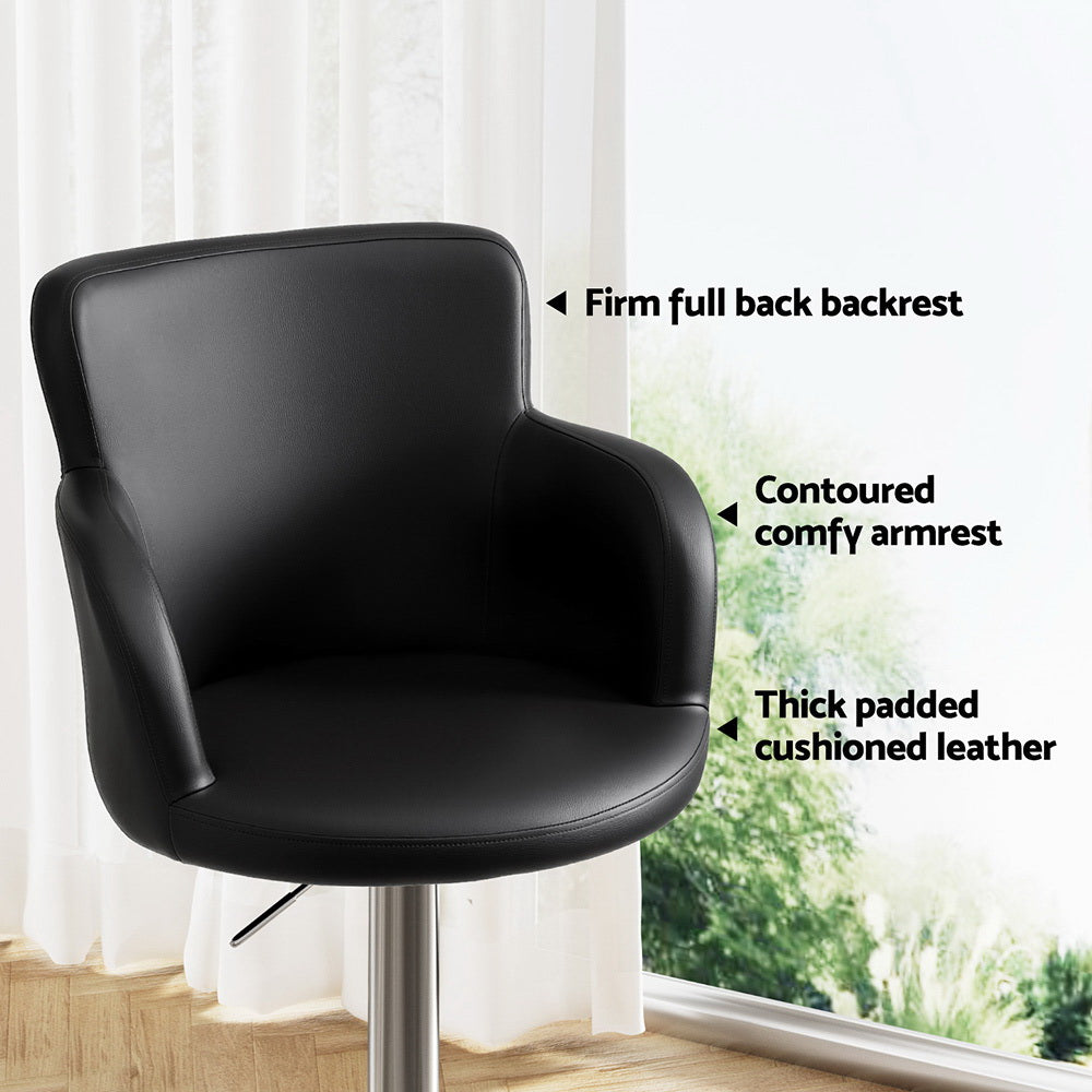Artiss Leather Bar Stool Swivel Adjustable Gas Lift Black
