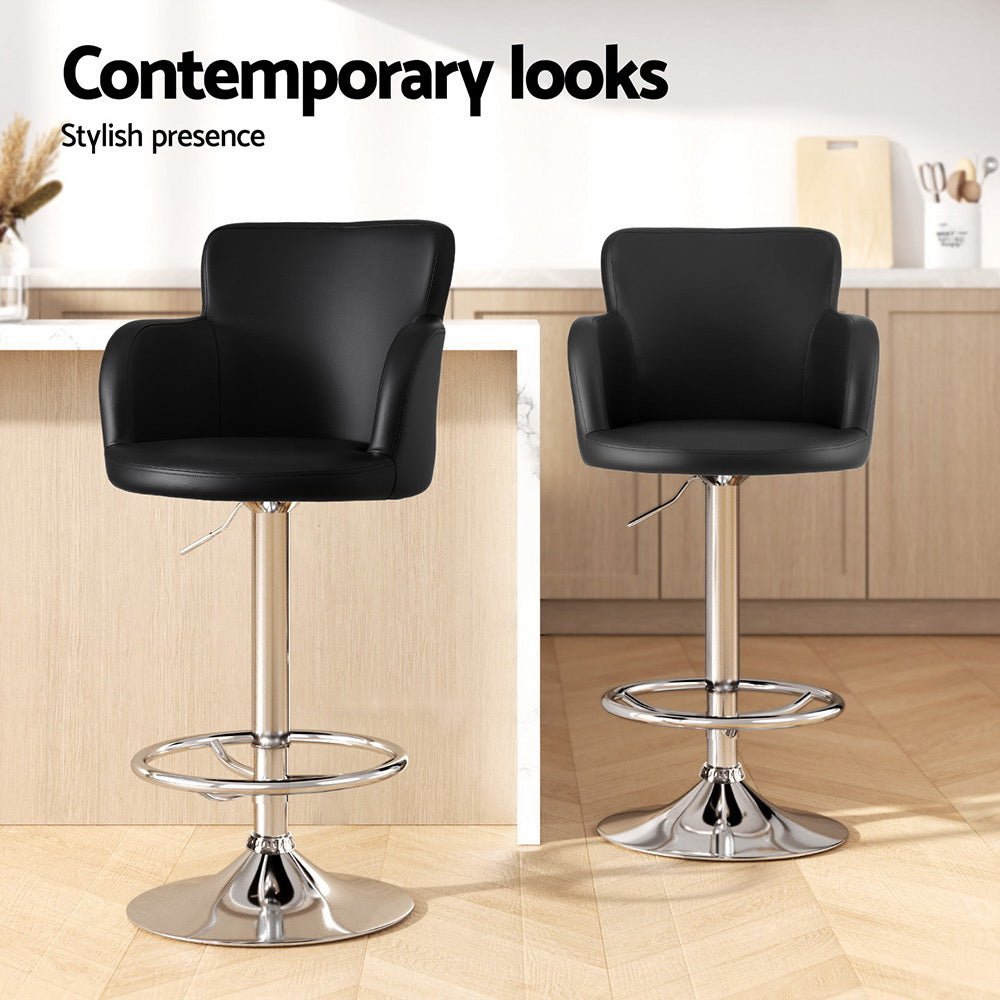 Artiss Leather Bar Stool Swivel Adjustable Gas Lift Black
