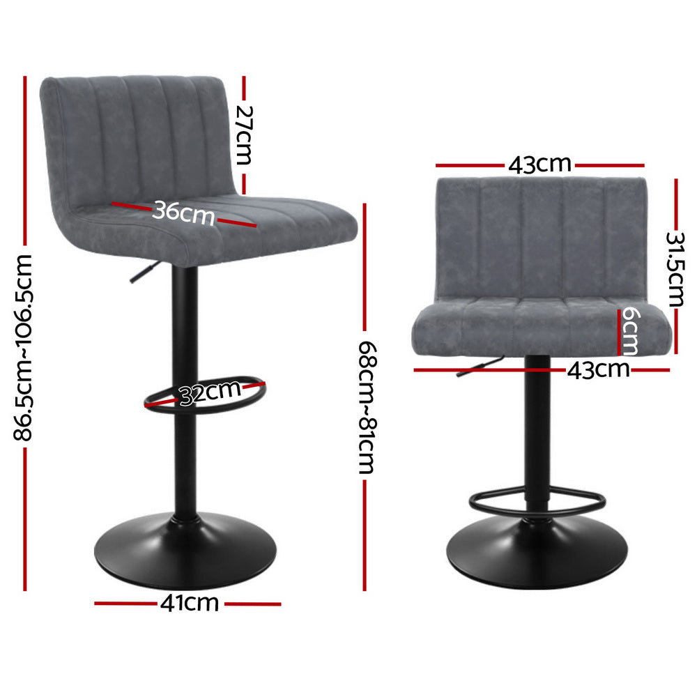 Como Bar Stools Set of 4 Vintage Leather Gas Lift Grey