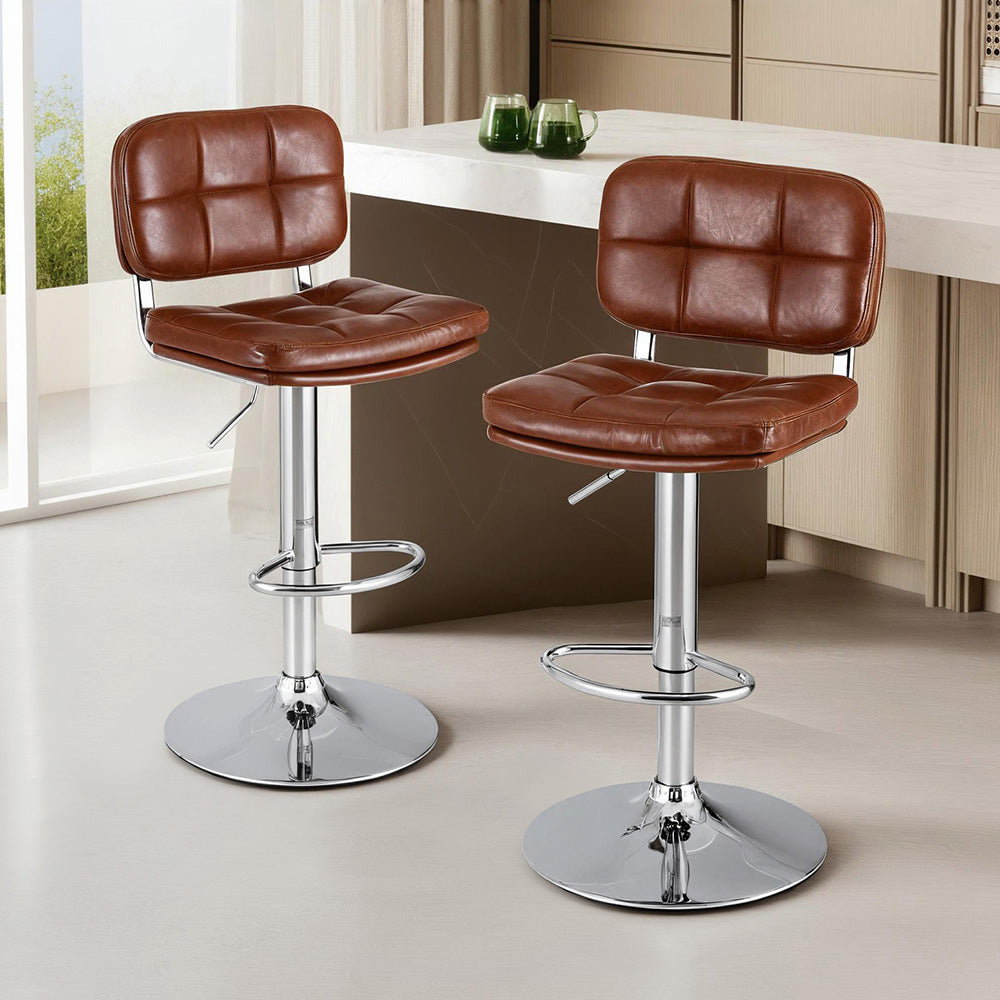 Artiss 2x Bar Stools Kitchen Swivel Gas Lift Counter Chair Tuft PU Leather Brown