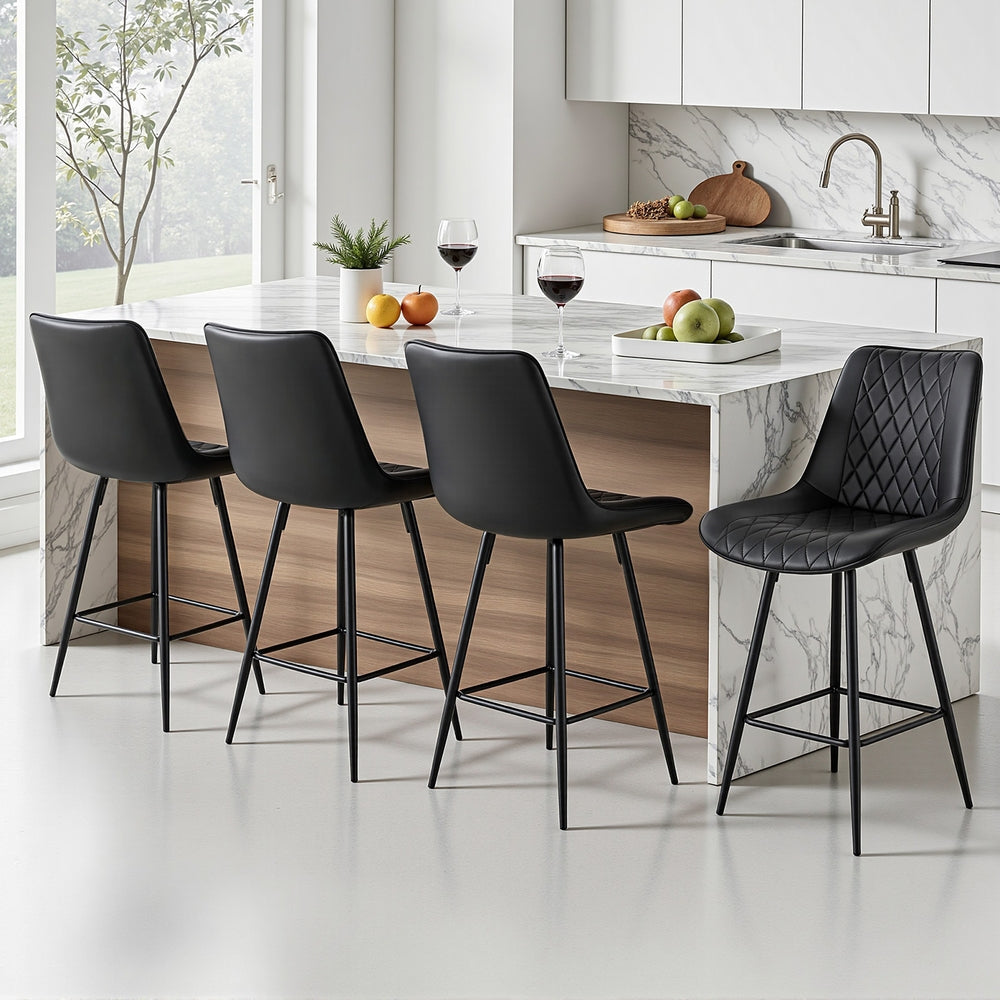 Artiss Set of 4 Bar Stools Diamond PU Leather Black