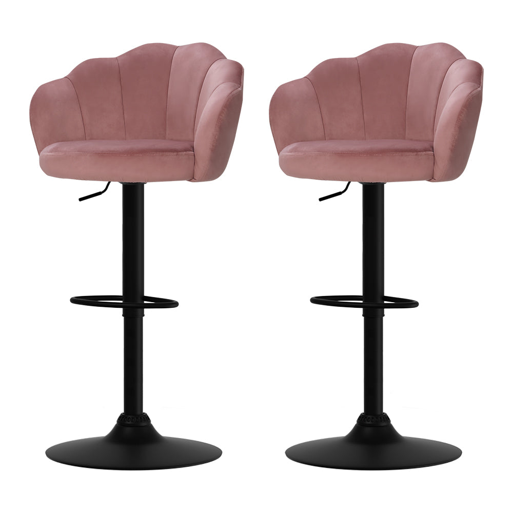 Nessah Bar Stools Pair Gas Lift Velvet Pink