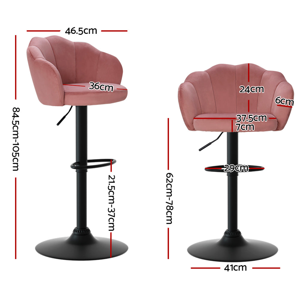 Nessah Bar Stools Pair Gas Lift Velvet Pink