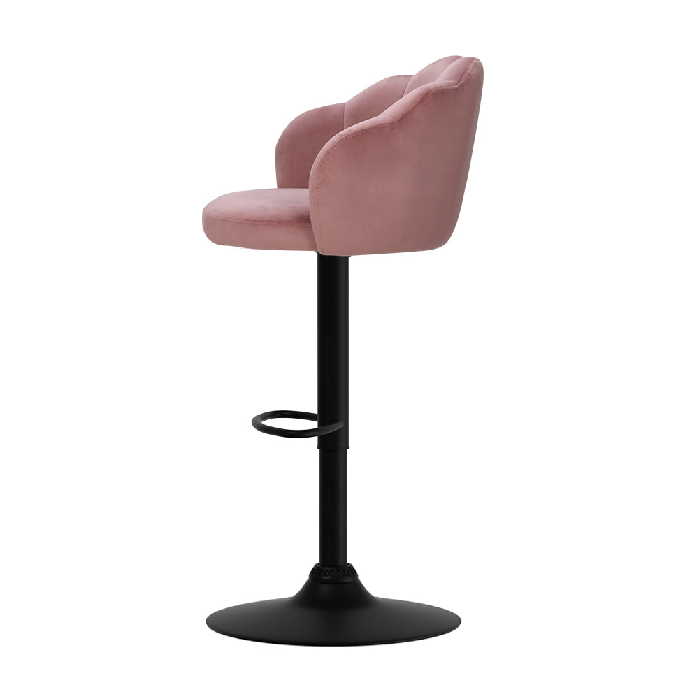 Nessah Bar Stools Pair Gas Lift Velvet Pink