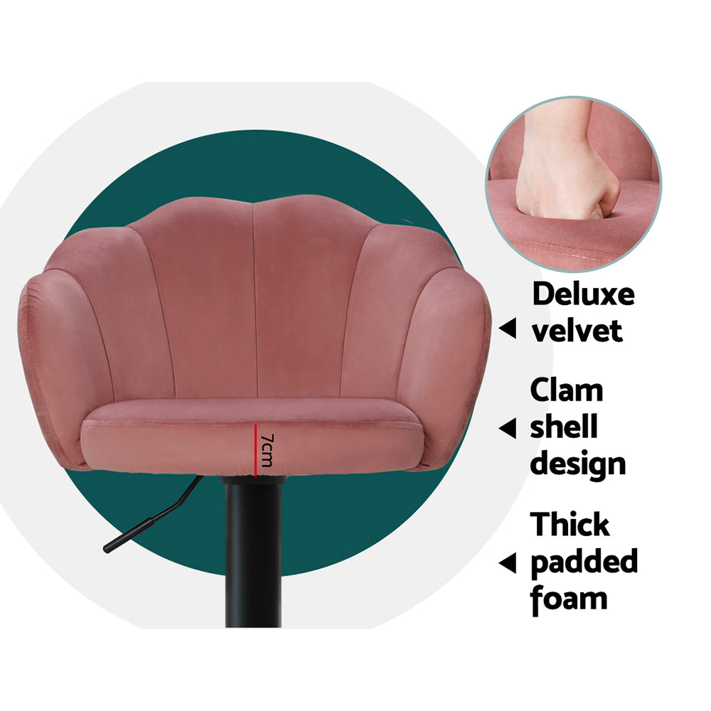 Nessah Bar Stools Pair Gas Lift Velvet Pink