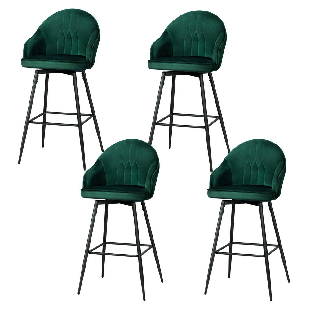 Artiss 4x Bar Stools Velvet Swivel Metal Legs Green