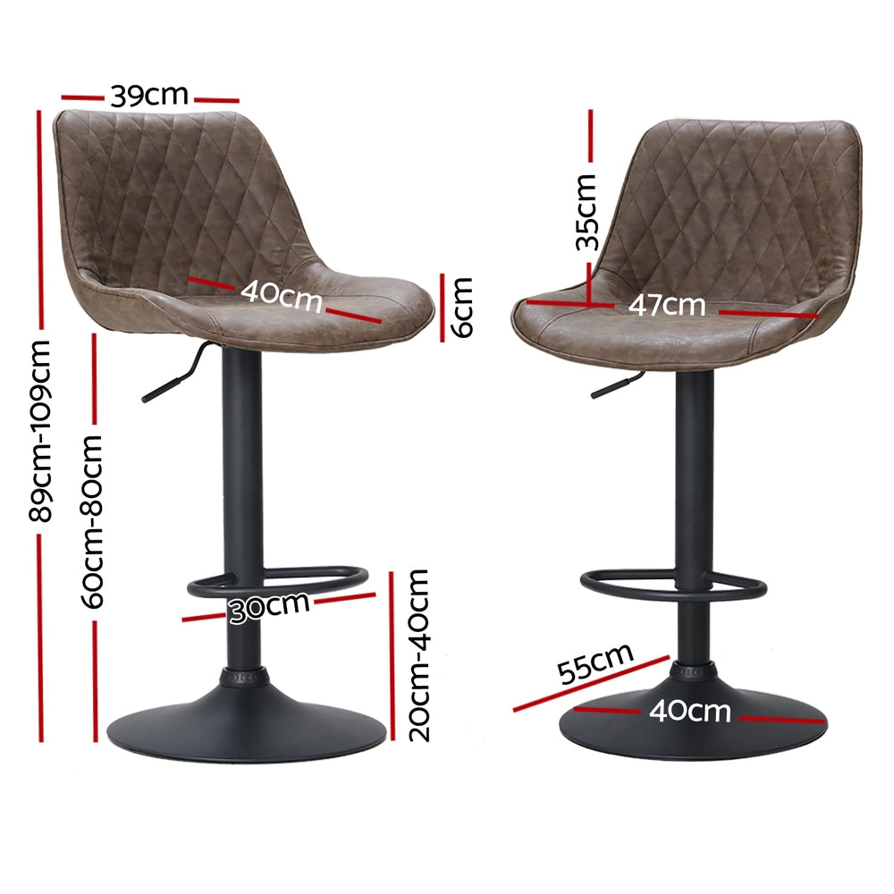 Rushal Bar Stools Set of 4 Gas Lift Vintage Leather Brown